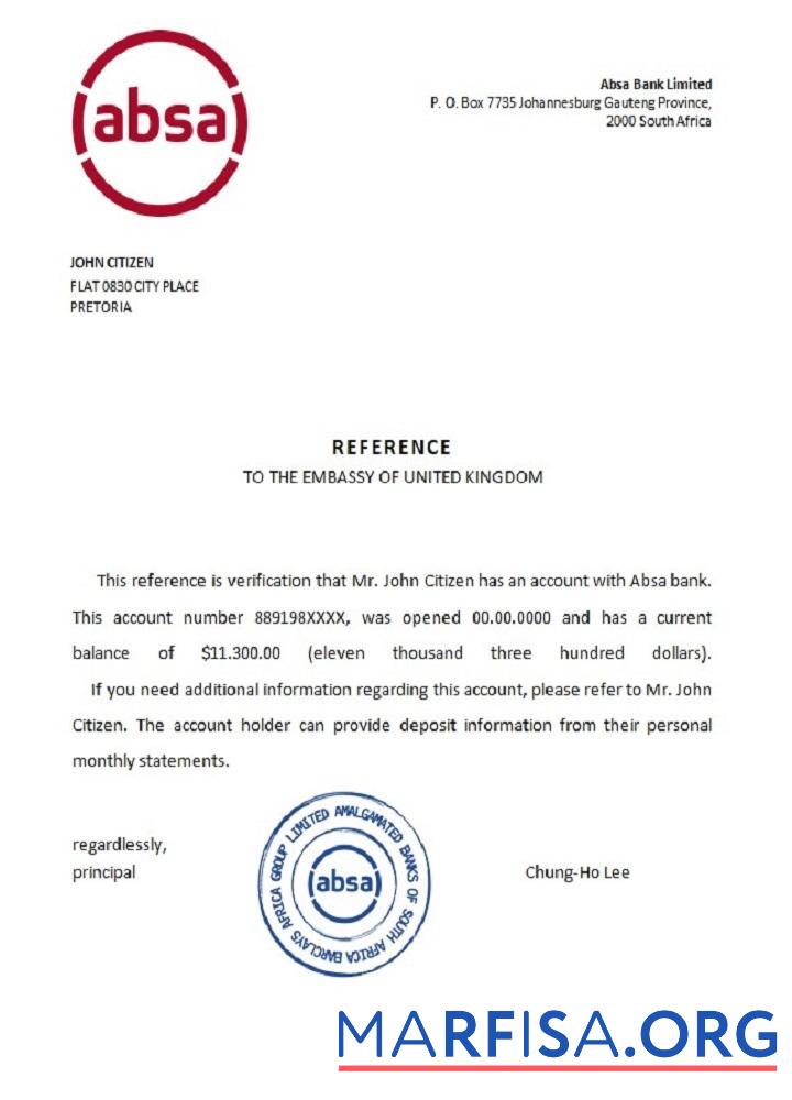 Downloadable South Africa ABSA bank reference download for verification